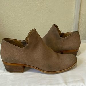 Lucky Brand Womens Brown Leather Round Toe Block Heels Zip Ankle Bootie Size 8 M